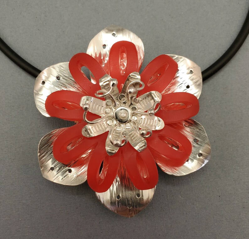 Lotus Blossom Study Red Acrylic and Sterling Silver image 1