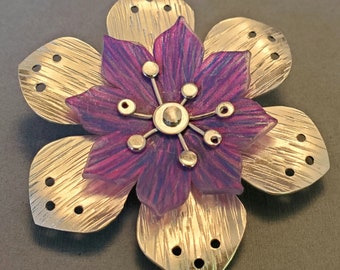 Sterling Silver flower pendant with purple, pink and blue center
