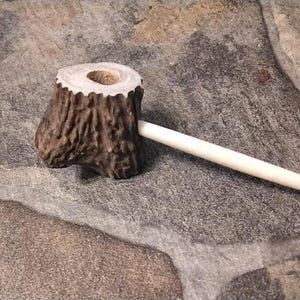Antler Pipe Brown With Buffalo Bone Pipe Stem Handmade About 4 1/4" Long x 1 3/4" Wide x 1 7/8" Deep