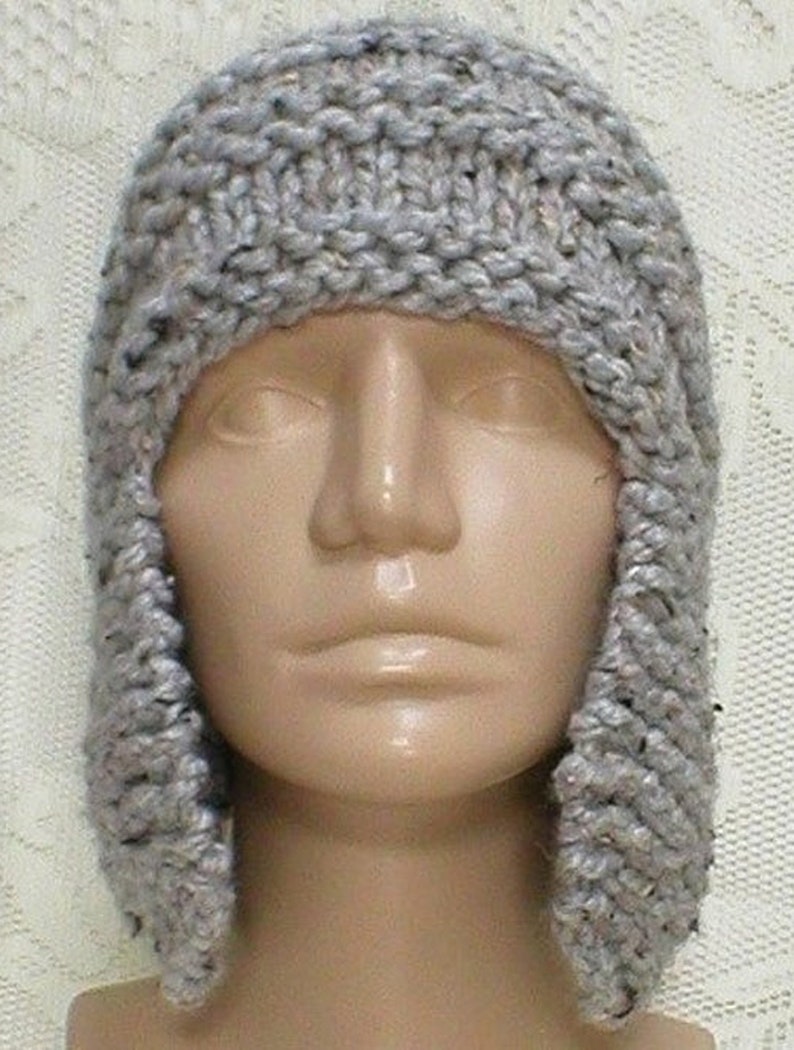 Gray marble tweed ear flap hat trapper cap mens womens gray bulky knit hat gray winter hat gray chemo cap unisex gray beanie hiking toboggan image 3