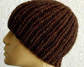 Unisex brown ribbed beanie hat brown winter hat wood brown beanie hat Ontario brown bulky knit wool blend hat brown chemo cap brown knit hat