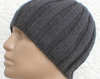 Charcoal gray beanie hat unisex gray ribbed hat gray vegan knit hat mens womens gray beanie Canada gray chemo cap gray skully hiking hat