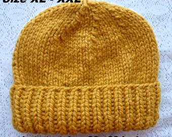 XL - XXL mustard watch cap golden yellow brimmed beanie hat unisex mustard winter hat gold chemo cap bulky knit hat ski hiking toboggan hat