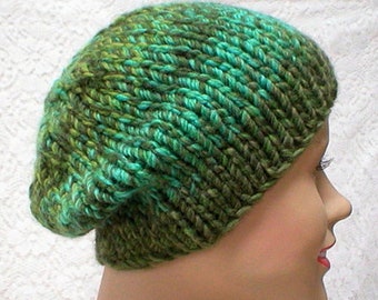 Green tweed beanie hat green striped hat mens womens bulky knit hat green beanie Canada green chemo cap wool blend hat ski hiker toboggan