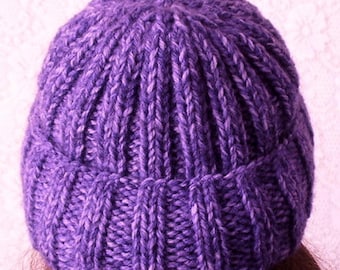 Unisex purple watch cap purple brimmed beanie hat purple mariners cap violet chemo cap purple ribbed beanie amethyst chunky knit winter hat