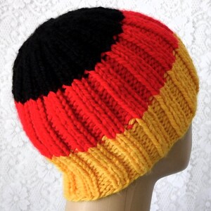 Unisex gold red black striped beanie hat mens womens ribbed beanie hat German flag hat chunky knit winter hat Canada ski hiking toboggan image 3