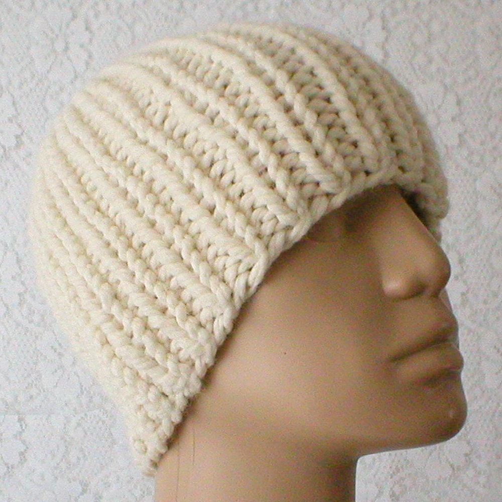 Cream beanie hat mens womens winter white beanie ivory bulky knit