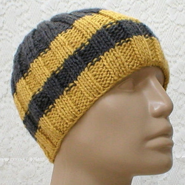 Charcoal gray mustard striped beanie hat gray yellow striped skully unisex gray mustard knit hat medium weight knit hat hiking skateboard