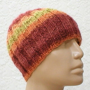 Unisex wool beanie hat rust orange mustard yellow striped knit beanie hat mens womens wool striped chemo cap gamer hiker wool beanie Canada image 2