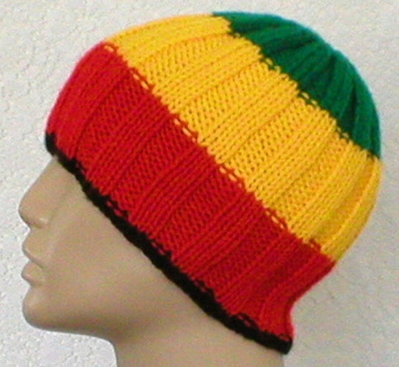 Rasta beanie hat black red gold green striped hat mens womens Etsy