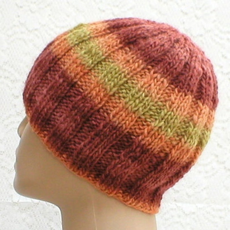 Unisex wool beanie hat rust orange mustard yellow striped knit beanie hat mens womens wool striped chemo cap gamer hiker wool beanie Canada image 3