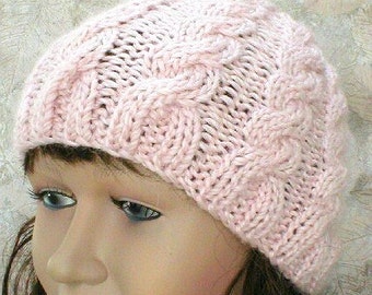 Blush pink cable knit beanie hat pink alpaca blend hat cable knit hat womens pink beanie hat blush winter hat chunky knit hat pink chemo cap