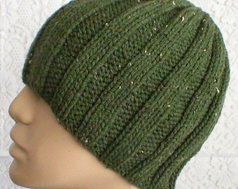 Unisex olive green beanie hat unisex army green hat Canada green tweed knit hat mens womens green vegan hat green chemo cap hiking biker hat
