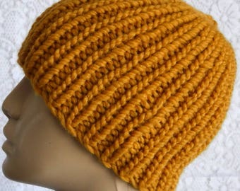 Unisex mustard gold beanie hat gold skull cap mustard bulky knit hat ribbed beanie yellow gold winter hat mustard chemo cap hiking toboggan