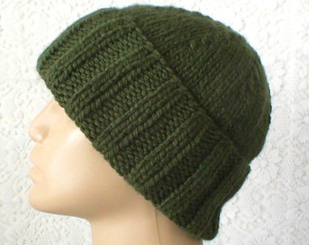 Khaki army green watch cap olive green brimmed beanie hat unisex green winter hat chemo cap olive green chunky knit hat hiking toboggan hat
