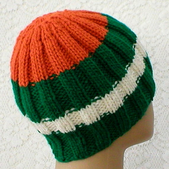 Irish Flag Striped Knit Beanie Hat, Green, White & Orange  display picture 2