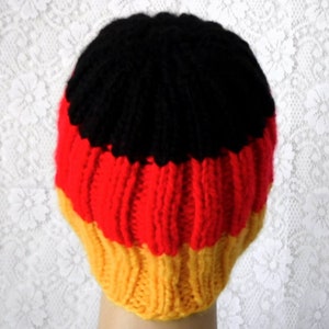 Unisex gold red black striped beanie hat mens womens ribbed beanie hat German flag hat chunky knit winter hat Canada ski hiking toboggan image 5