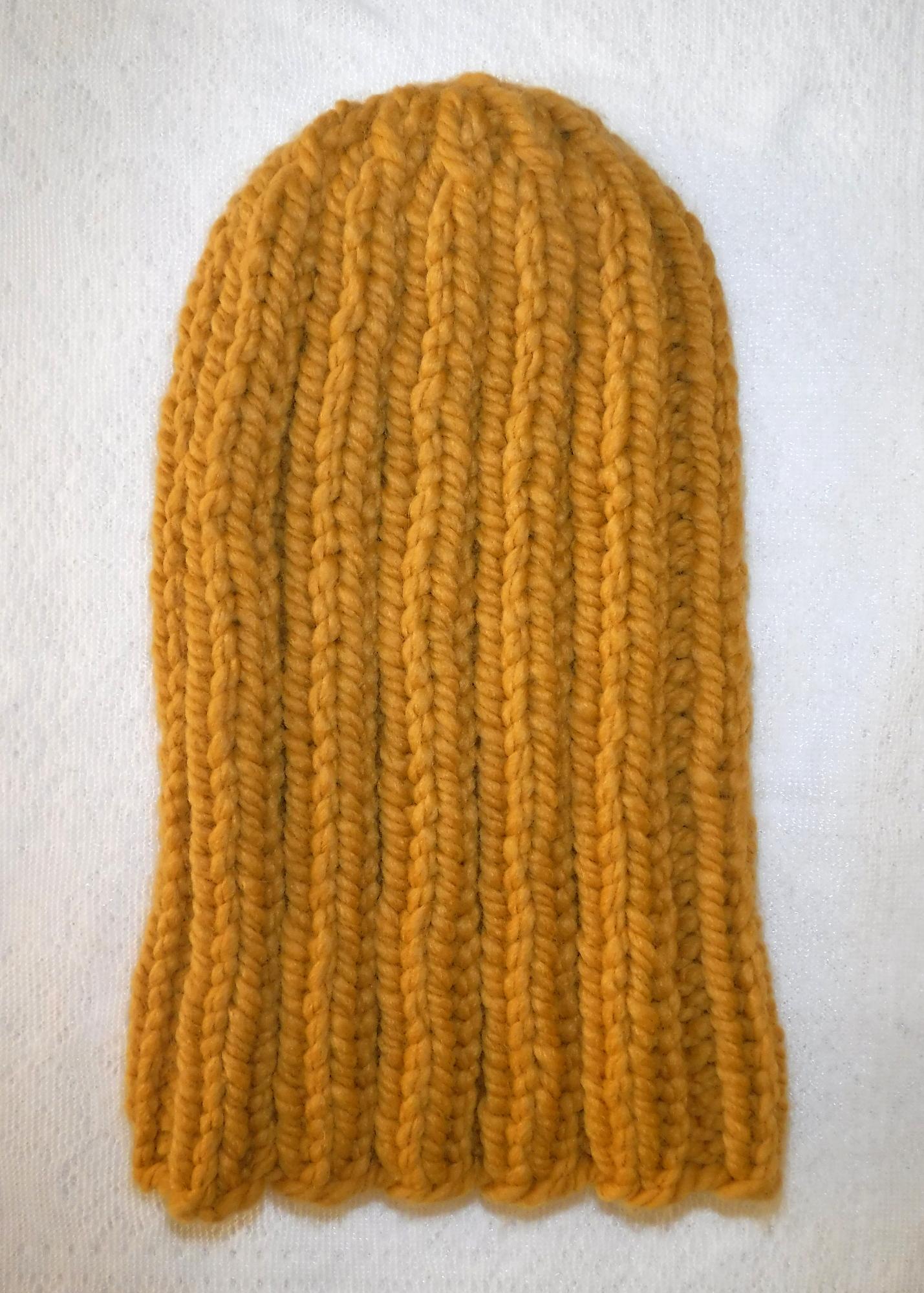 Mustard Rib Knit Beanie, Golden Bulky Wool Blend Winter Hat  display picture 2