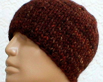 Brown rust camel tweed beanie hat unisex brown winter hat mens womens brown wool blend hat bulky knit hat brown chemo cap hiker toboggan hat