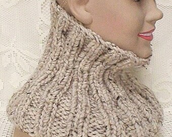 Oatmeal tweed ribbed knit cowl unisex beige winter cowl beige bulky knit cowl winter neck warmer Canada beige snood hood wool blend cowl