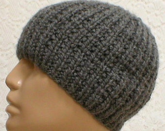 Charcoal gray beanie hat gray chunky knit hat unisex gray winter hat reversible hat gray vegan hat Canada gray chemo cap gray ribbed beanie