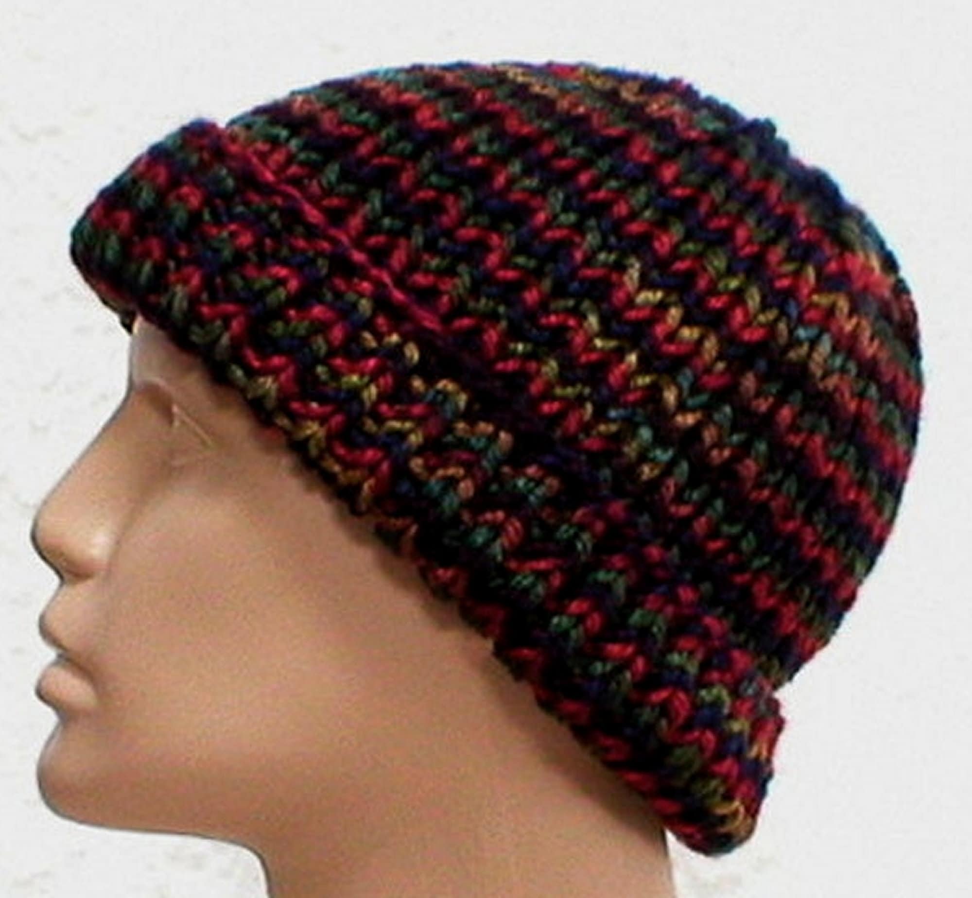 Red blue watch cap - red navy green brimmed beanie - mariners cap - unisex chunky knit hat - red blue winter hat - red blue chemo cap