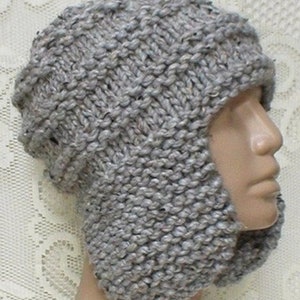 Gray marble tweed ear flap hat trapper cap mens womens gray bulky knit hat gray winter hat gray chemo cap unisex gray beanie hiking toboggan image 1