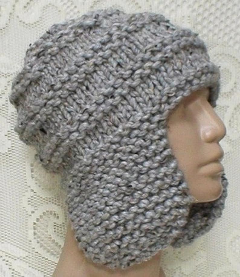 Gray marble tweed ear flap hat trapper cap mens womens gray bulky knit hat gray winter hat gray chemo cap unisex gray beanie hiking toboggan image 1