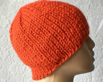 Orange beanie hat mens womens winter hat orange bulky knit hat Canada unisex orange wool blend skully orange chemo cap ski hiking toboggan