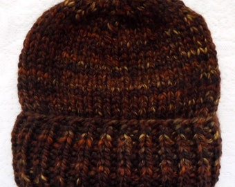 Brown rust camel tweed watch cap brown brimmed beanie hat unisex brown winter hat brown bulky knit hat brown chemo cap ski hiking toboggan