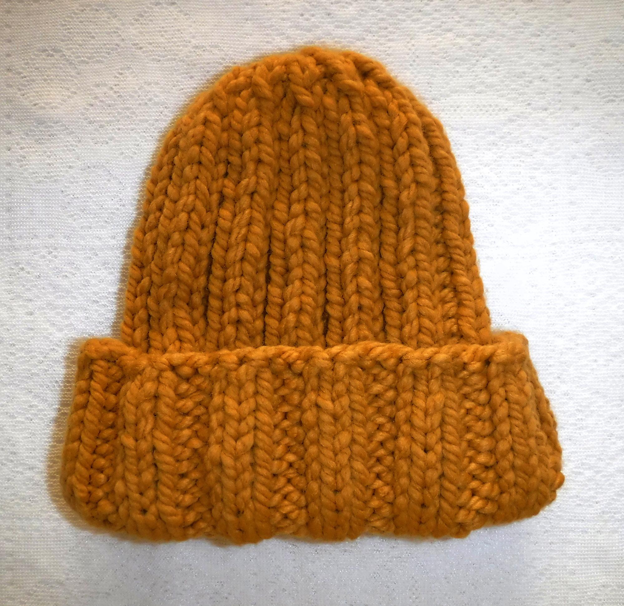 Mustard Rib Knit Beanie, Golden Bulky Wool Blend Winter Hat  display picture 3