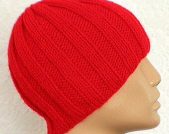 Unisex red ribbed beanie hat red skull cap mens womens red vegan knit hat Canada red chemo cap red mariners cap biker hiking skateboard hat