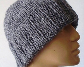 Medium gray watch cap gray mariners cap gray brimmed beanie hat unisex gray chunky knit slouchy hat gray winter hat gray chemo cap hiking