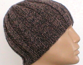 Tan taupe charcoal gray beanie hat mens womens knit hat tan gray tweed hat Canada ribbed beanie hat unisex beanie tan gray chemo cap hiking