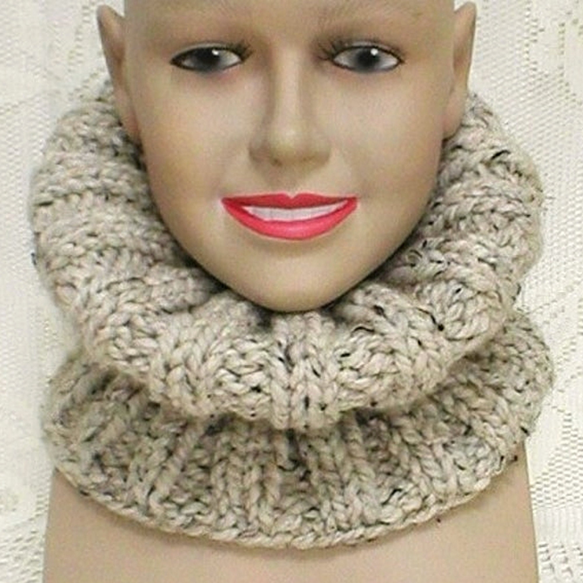 Oatmeal Tweed Ribbed Knit Cowl Unisex Beige Winter Cowl Beige Bulky