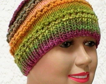 Womens wool lacy beanie hat green melon goldenrod cranberry striped wool hat womens lacy knit hat wool chemo cap wool beanie Canada hiking