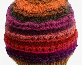 Womens lacy wool beanie hat purple fuchsia moss green orange rust brown plum cranberry striped hat chemo cap wool beanie hat lacy knit hat