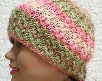 Womens lacy cable knit beanie hat pink brown cream green striped hat womens wool blend hat pink chemo cap pink cable knit beanie hat hiking