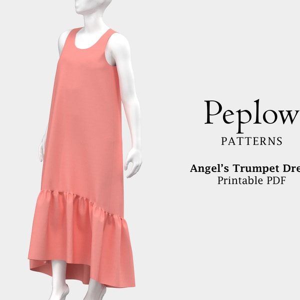 Sleeveless Buffet Dress sewing pattern, Angel's Trumpet Dress, summer tiered dress, maxi dress pattern, printable pdf, Peplow Patterns