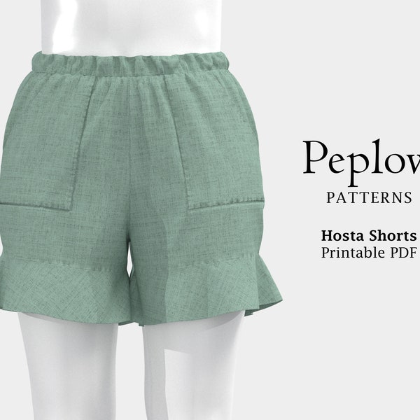 Hosta Shorts sewing pattern, flare cuff shorts, elastic waist, summer shorts, travel wear, trouser pattern, printable pdf, 1 YARD