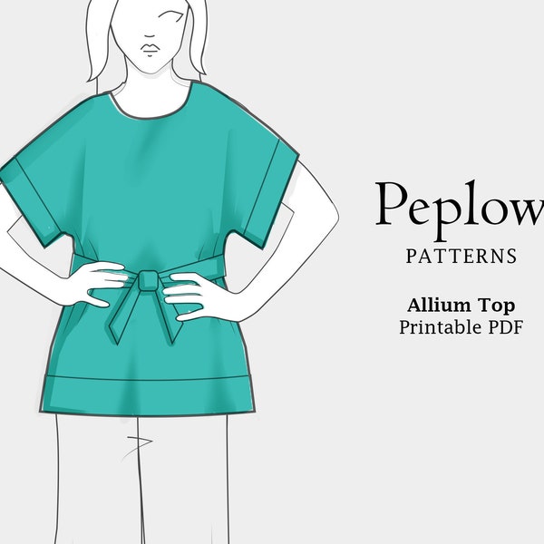 Allium Top, boxy top, women's sewing pattern, kimono top, printable pdf, simple tunic, easy box top, by Peplow Patterns