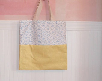 Sweet Girly Tote. Lemon polka dots with  powder blue and white.