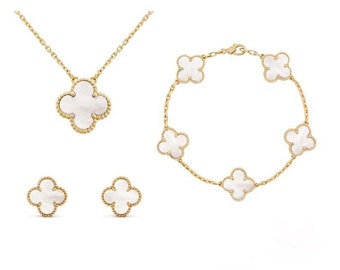 18K Gold / Silver Plated Four Leaf Clover High Quality Jewelry Sets Necklace Bracelet Earrings Set Alhambra Mother Of Pearl VCA Van Cleef