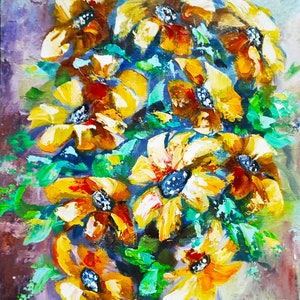 Sunflowers Painting Priginal Art Floral Painting Flowers Wall Art 12&quot;by16&quot;