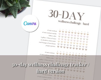 30 Day Challenge Tracker | Editable Template Canva | Fitness Printable | Workout Habit Checklist Minimal | A3, A4 & US Letter