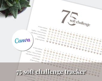 75 Soft Challenge Tracker | Editable Template Canva | Fitness Printable | Workout Habit Checklist Minimal | A3, A4 & US Letter