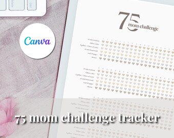 75 Mom Challenge Tracker | Editable Template Canva | Minimal Fitness Printable | Workout Habit Checklist | Gift for Mom | A3, A4, US Letter