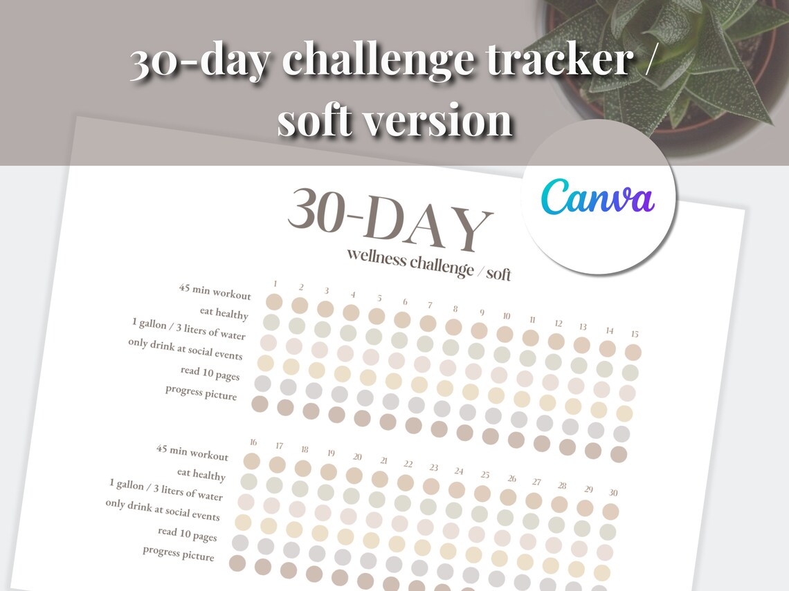 30 Day Challenge Tracker | Editable Template Canva | Fitness Printable ...
