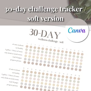 30 Day Challenge Tracker | Editable Template Canva | Fitness Printable | Workout Habit Checklist Minimal | A3, A4 & US Letter