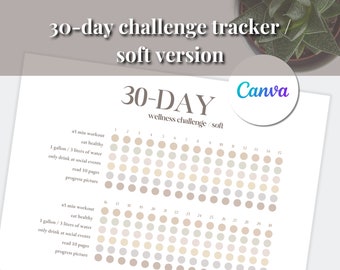 30 Day Challenge Tracker | Editable Template Canva | Fitness Printable | Workout Habit Checklist Minimal | A3, A4 & US Letter